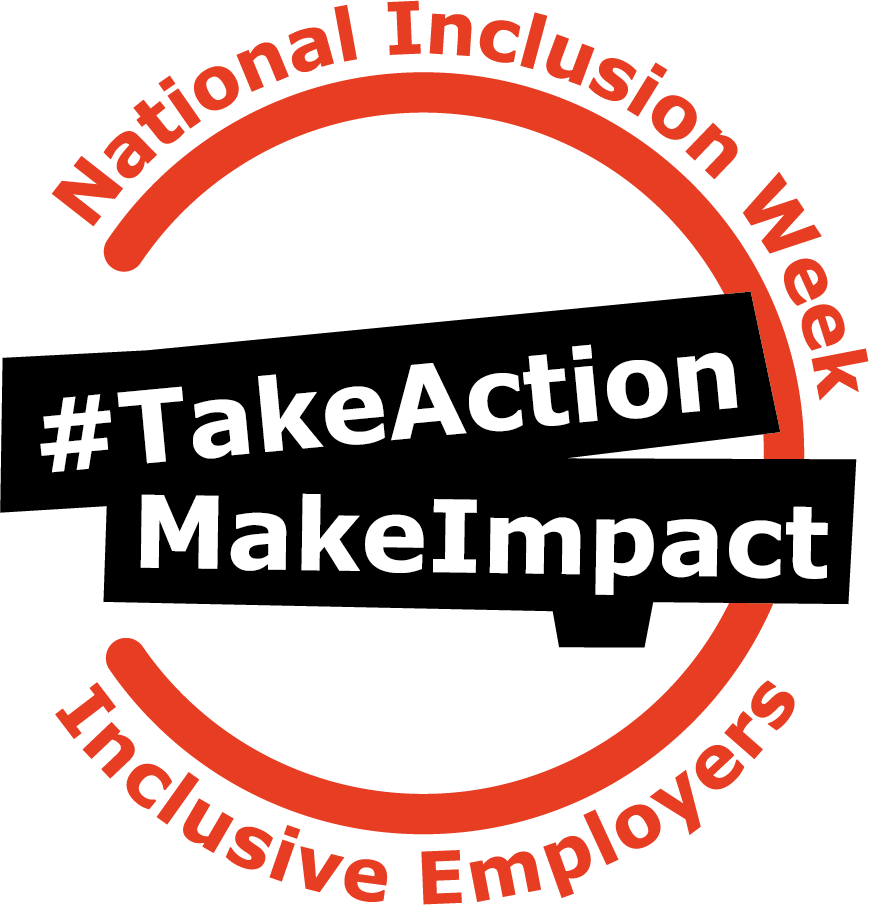 National Inclusion Week logo with National inclusion at the top of the circle, take action make impact in the middle and inclusive employers at the bottom of the circle.