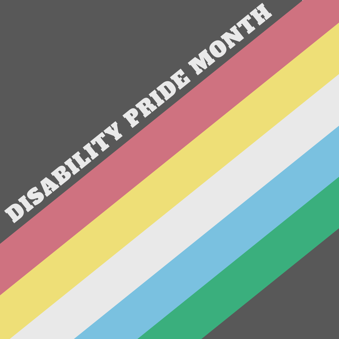 disability pride month with the five colours of the disability pride flag