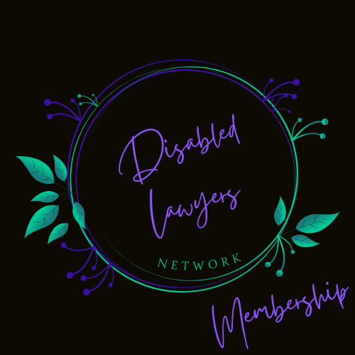 Disabled Lawyers Network logo - disabled lawyers in purple writing with network in green all surrounded by a circle of foliage. outside the circle is the word membership .